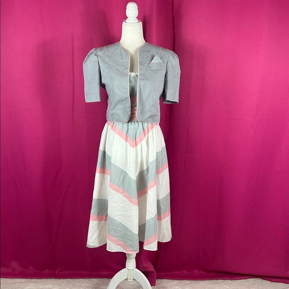 Vintage 70s KH II striped‎ dress and jacket set, size 8